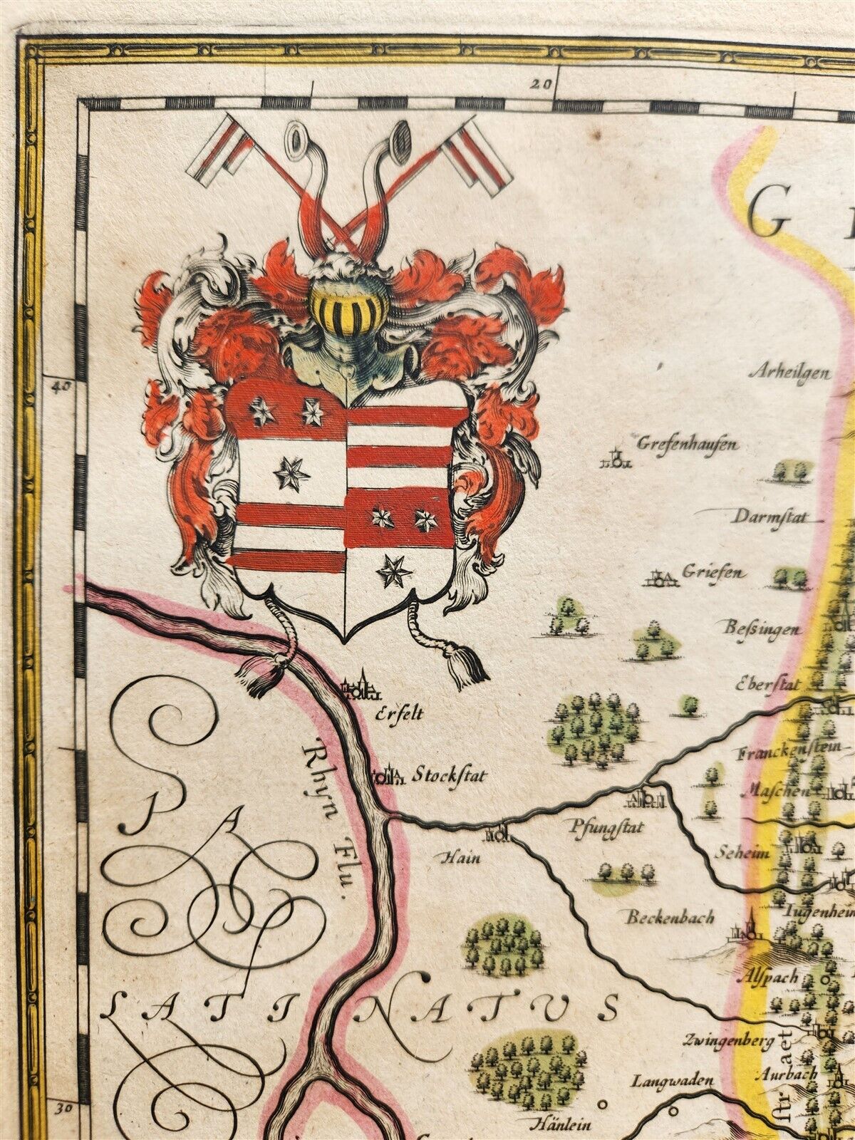 1640 MAP of GERMANY ERBACH by WILLEM BLAEU antique AUTHENTIC hand colored