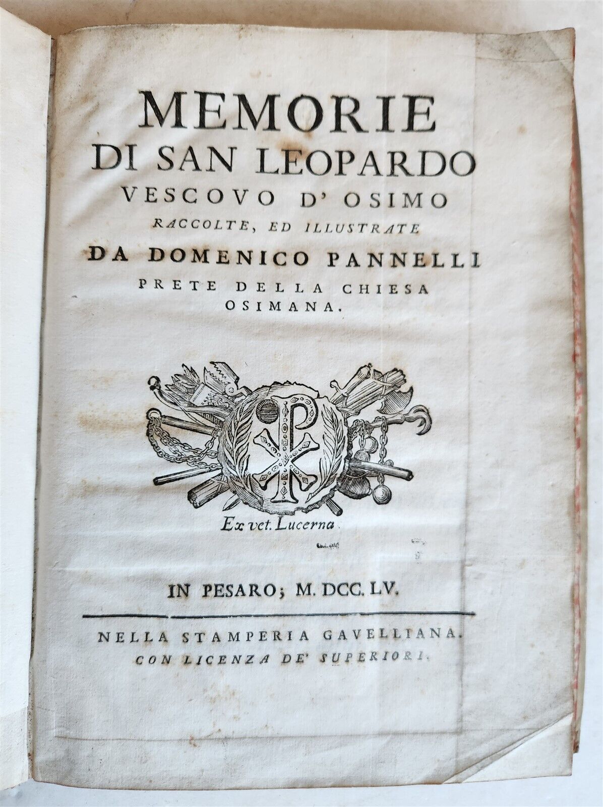 1755 MEMORIE DI SAN LEOPARDO da DOMENICO PANNELLI antique VELLUM BINDING