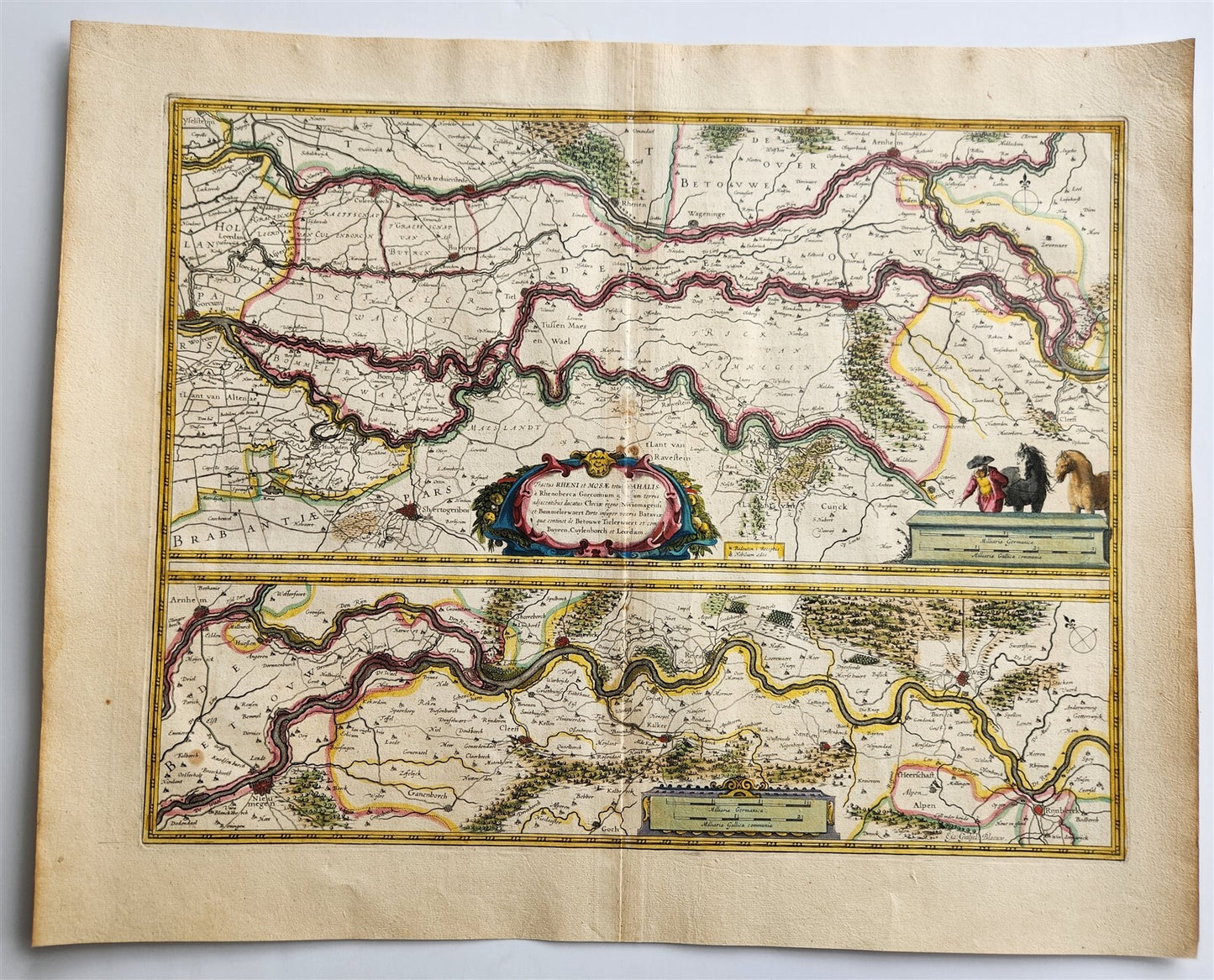 1640 MAP of RHINE RIVER REGION NETHERLANDS by WILLEM BLAEU antique AUTHENTIC