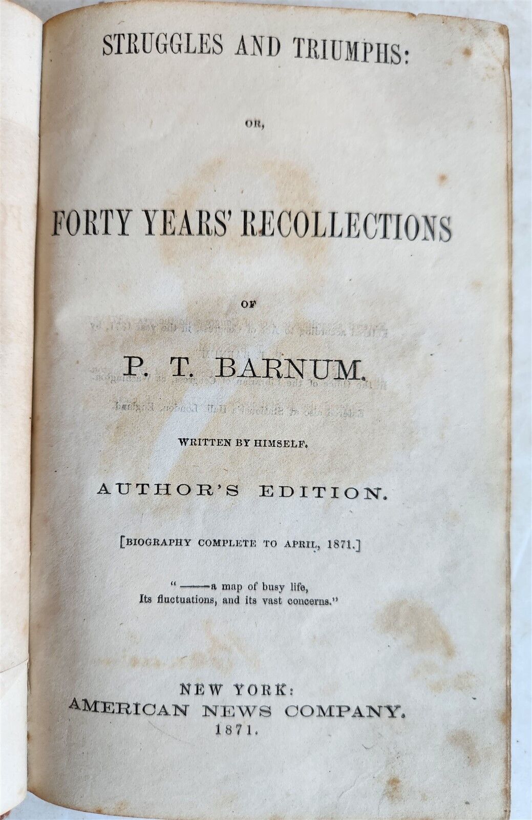 1871 STRUGGLES & TRIUMPHS 40 YEARS RECOLLECTION of P. BARNUM antique ILLUSTRATED
