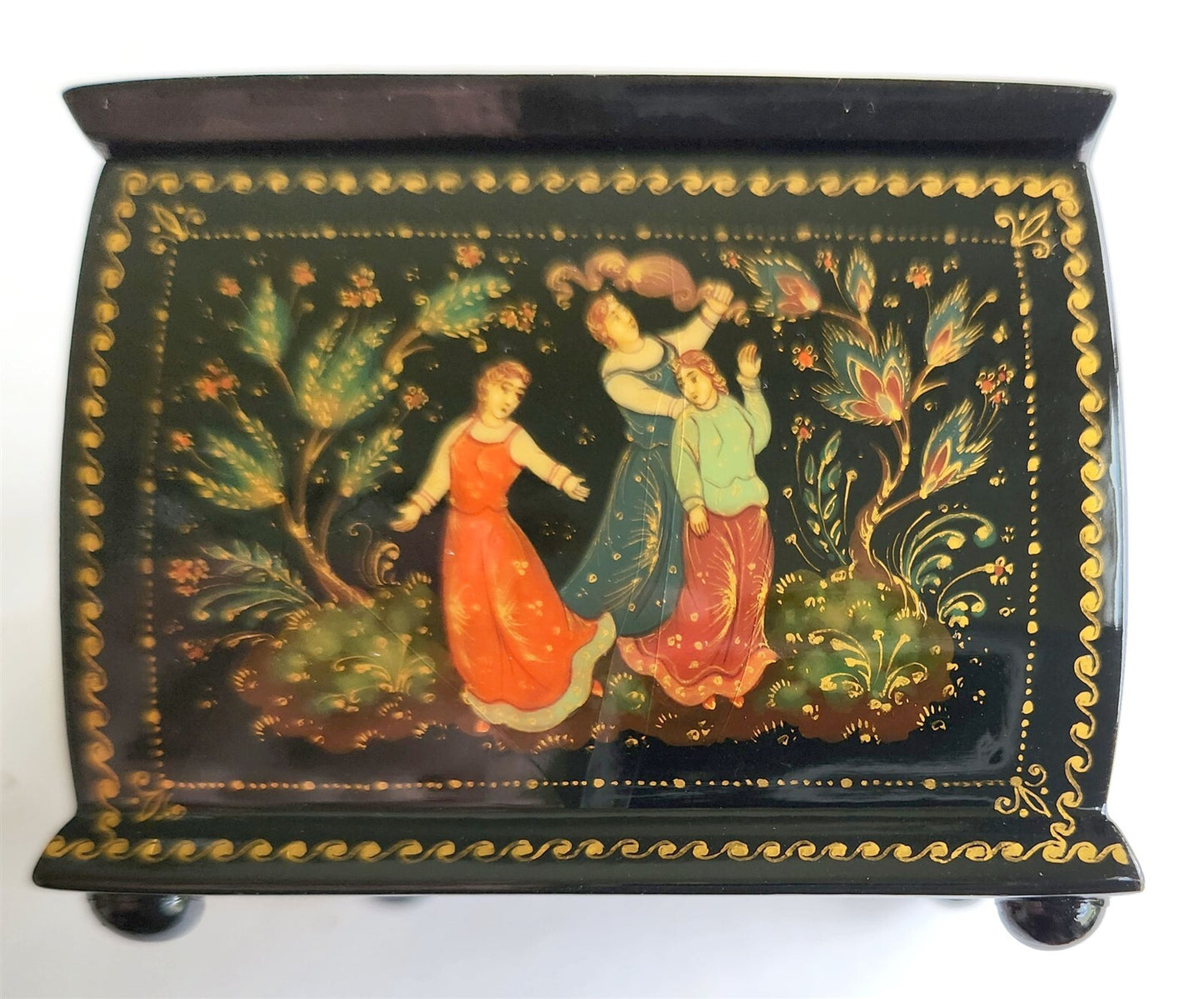 RUSSIAN PALEKH SCHOOL 5 SIDED VINTAGE LACQUER BOX ARTIST SIGNED
