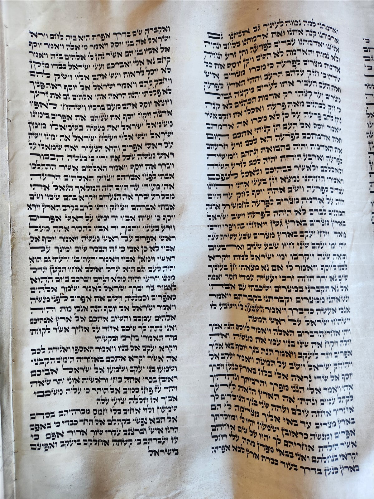 TORAH SCROLL FRAGMENT MANUSCRIPT on VELLUM antique BIBLE DEUTERONOMY 11:4-13:12