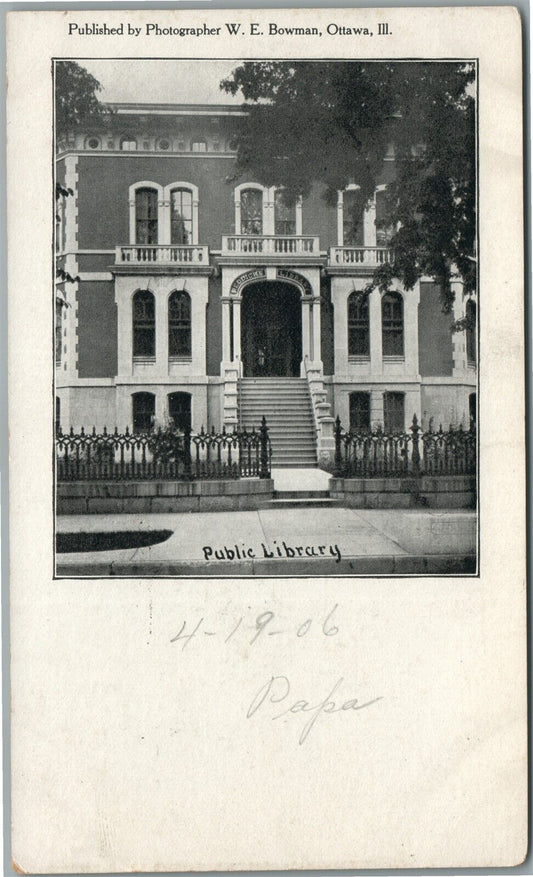 OTTAWA IL PUBLIC LIBRARY ANTIQUE POSTCARD