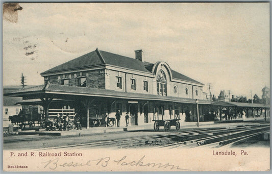 LANSDALE PA RAILROAD STATION RAILWAY DEPOT ANTIQUE POSTCARD