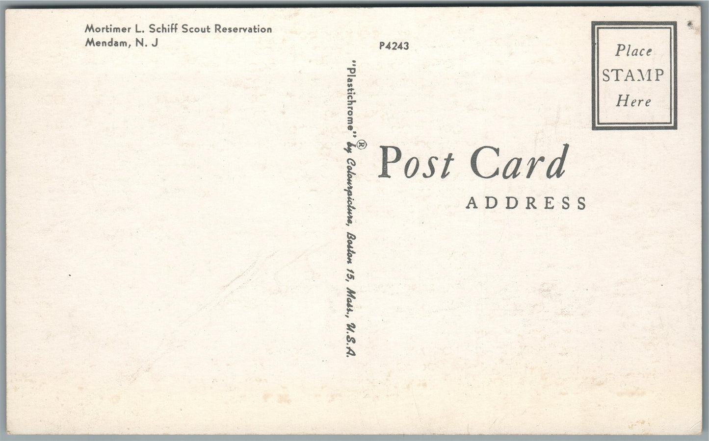 MENDAM NJ MORTIMER SCHIFF SCOUT RESERVATION VINTAGE POSTCARD