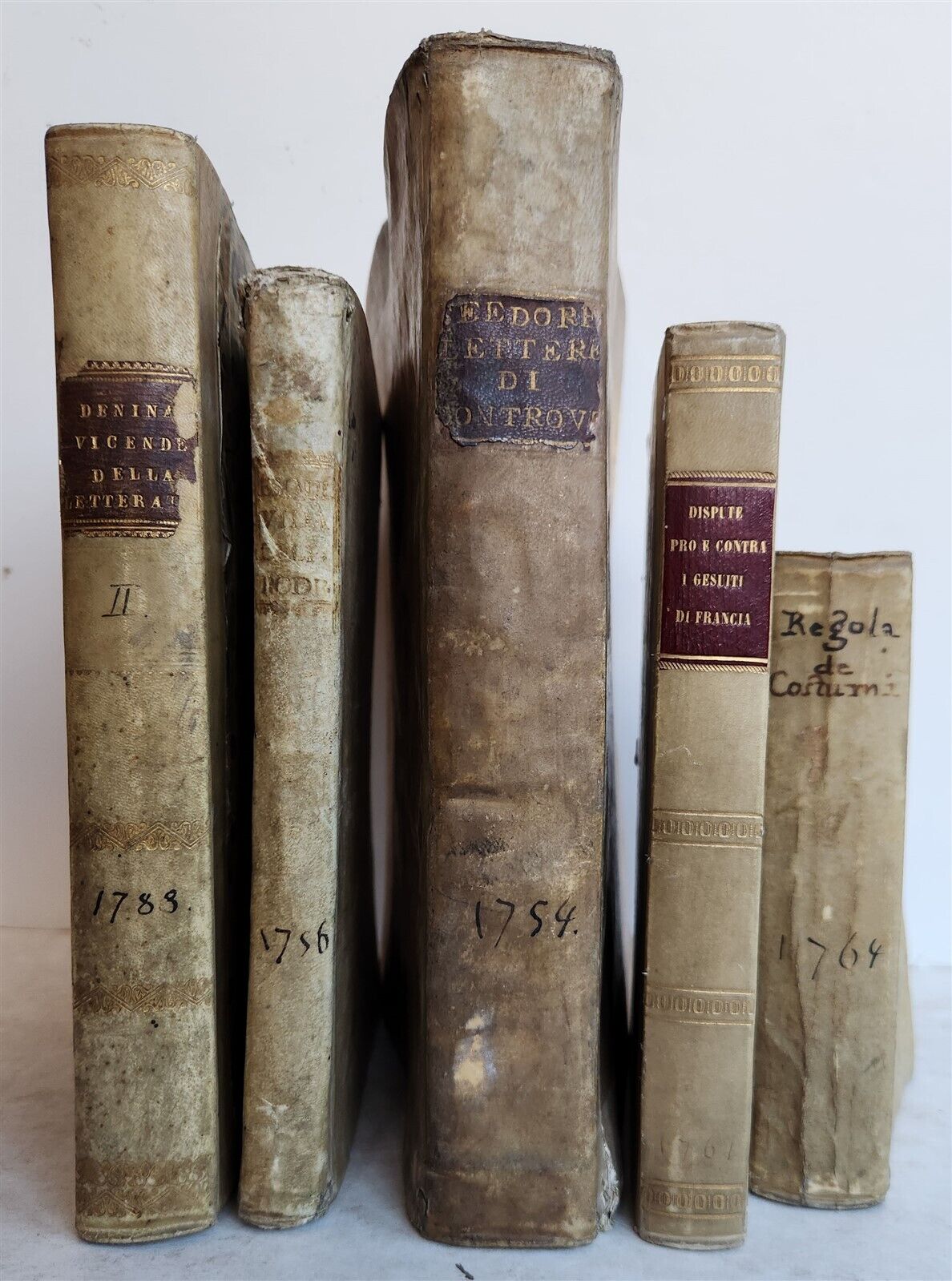 1754-1761 18th CENTURY BINDINGS - LOT of 5 VELLUM BOUND BOOKS antique