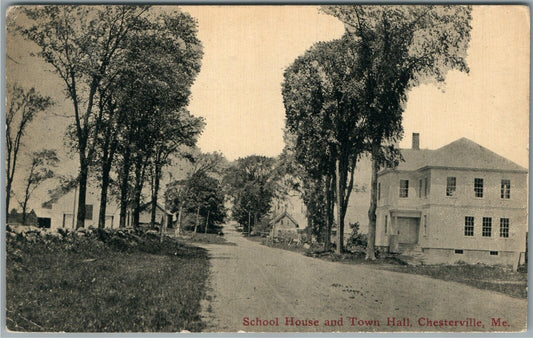 CHESTERVILLE ME SCHOOL HOUSE & TOWN HALL ANTIQUE POSTCARD