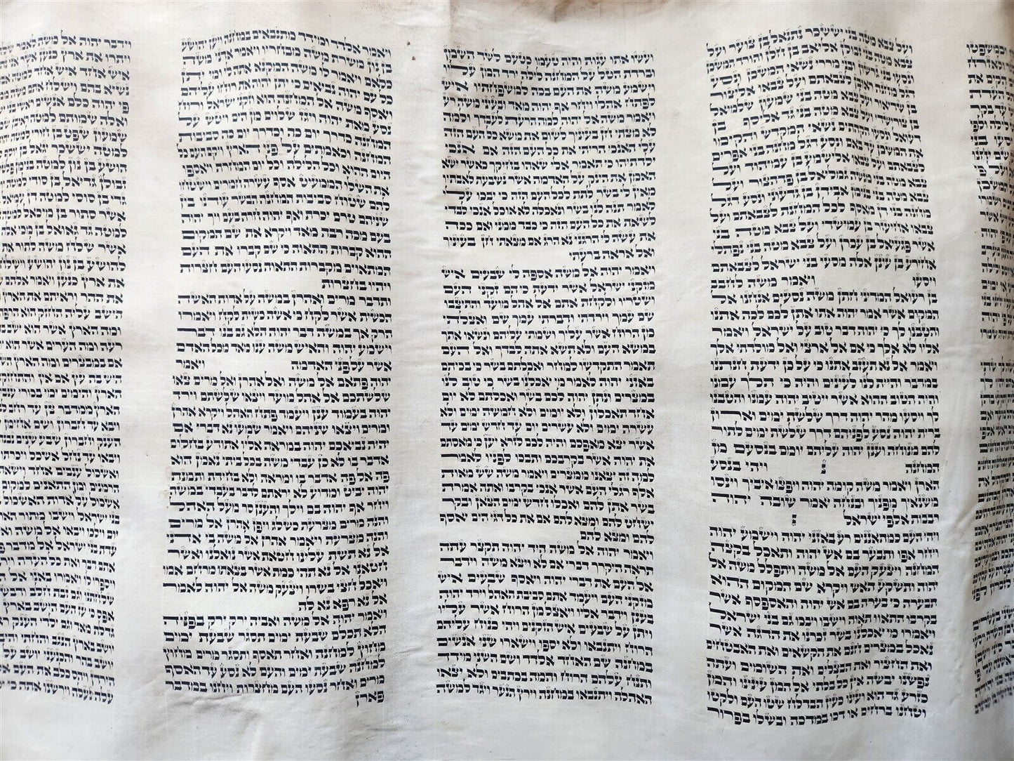 TORAH SCROLL LARGE FRAGMENT MANUSCRIPT on VELLUM antique BIBLE w/ MANTLE