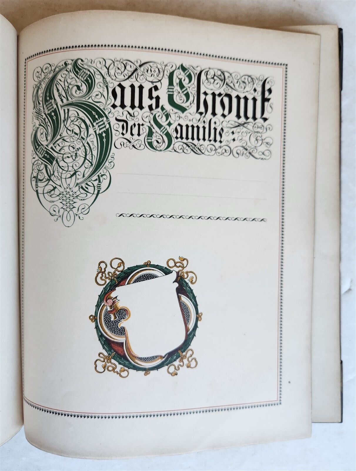 1890 FAMILY CHRONICLE w/ AMAZING BLIND-STAMPED LEATHER BINDING antique