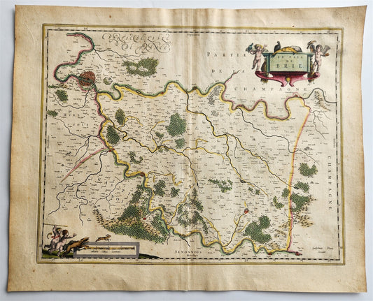 1640 MAP of LE PAIS de BRIE FRANCE by WILLEM BLAEU antique AUTHENTIC handcolored