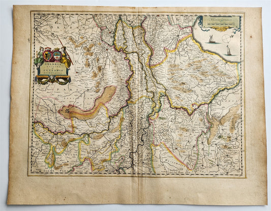 1640 MAP of GELDERLAND NETHERLANDS by WILLEM BLAEU antique AUTHENTIC handcolored