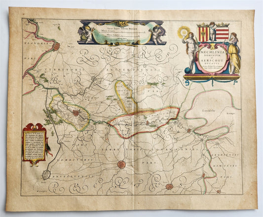 1640 MAP of MECHLIN AERSCHOT BELGIUM WILLEM BLAEU antique AUTHENTIC hand colored