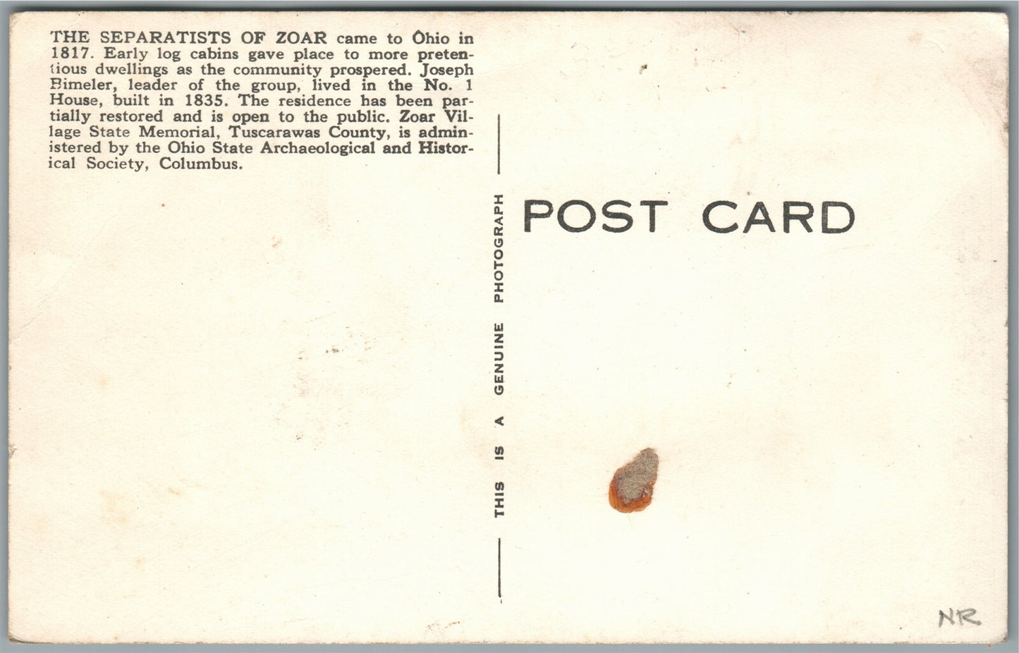 ZOAR VILLAGE OH VINTAGE REAL PHOTO POSTCARD RPPC