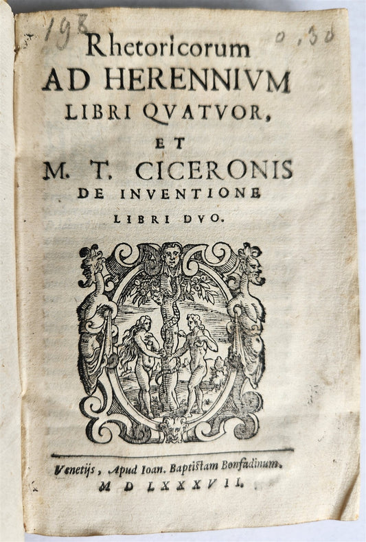 1587 CICERO Rhetoricorum ad Herennium antique VELLUM BOUND