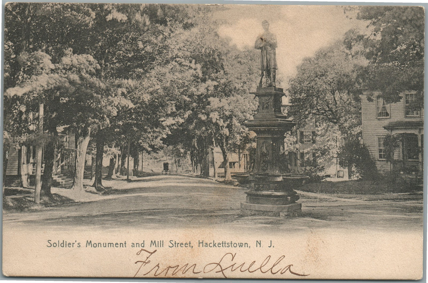 HACKETTSTOWN NJ SOLDIER'S MONUMENT & MILL STREET ANTIQUE POSTCARD