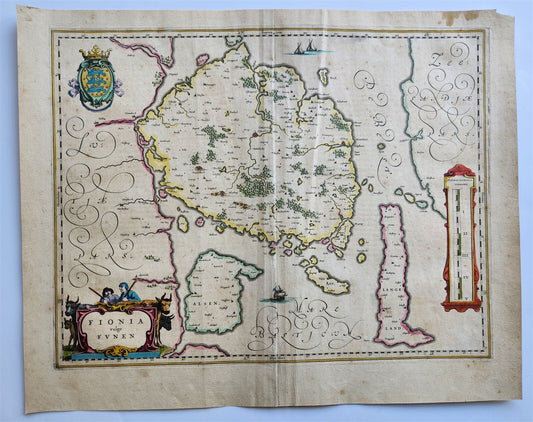 1640 DENMARK FUN FUNEN MAP by WILLEM BLAEU antique AUTHENTIC