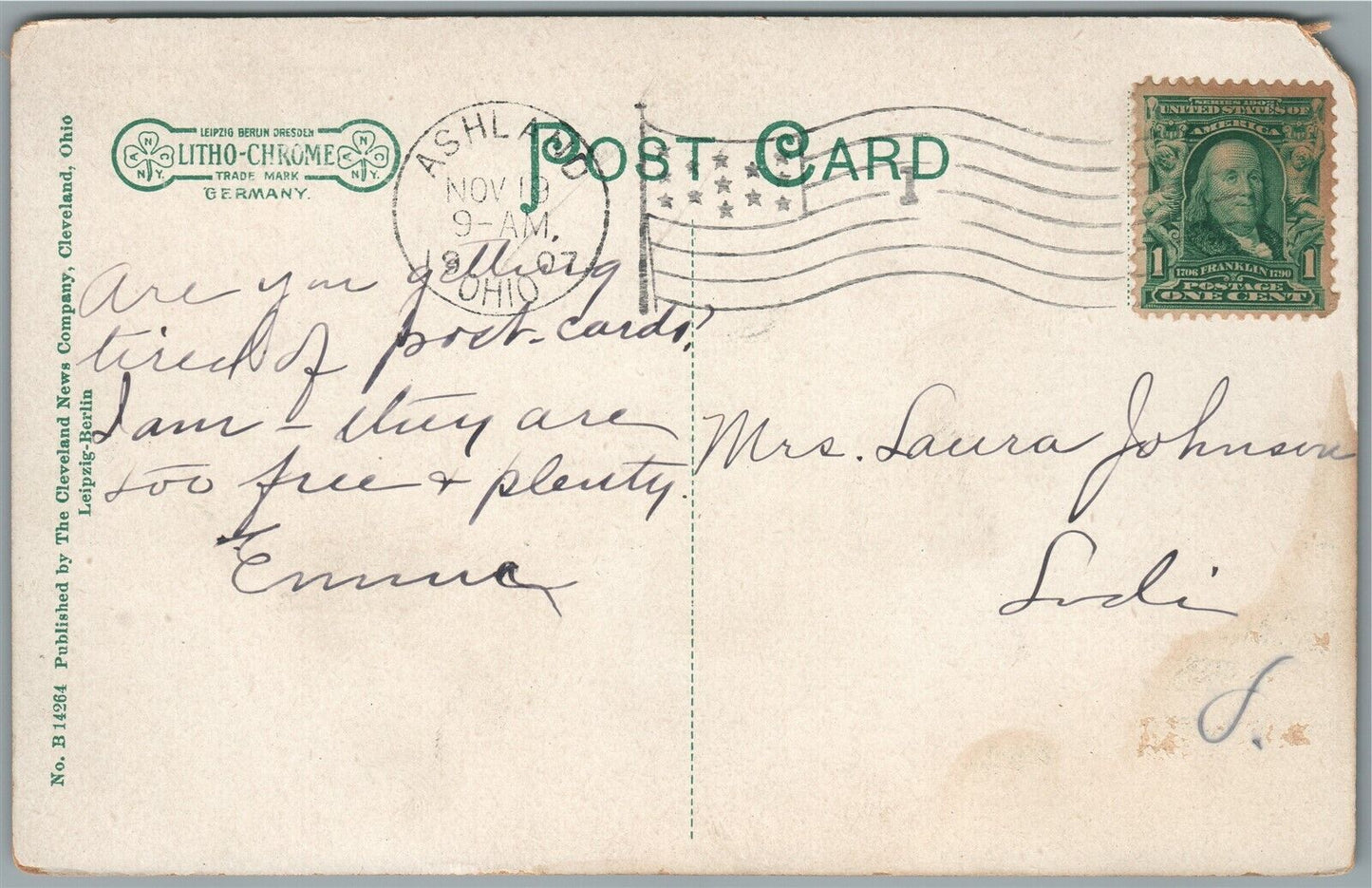 ASHLAND OH MAIN STREET ANTIQUE POSTCARD