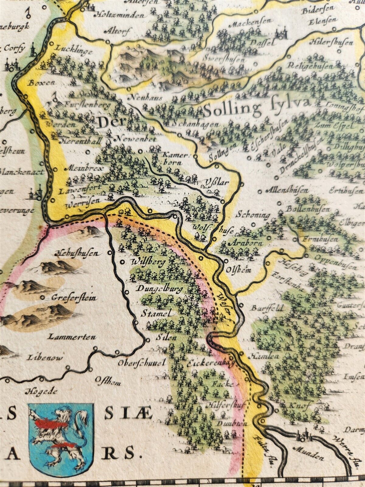 1640 MAP of GERMANY BRAUNSCHWEIG by WILLEM BLAEU antique AUTHENTIC hand colored
