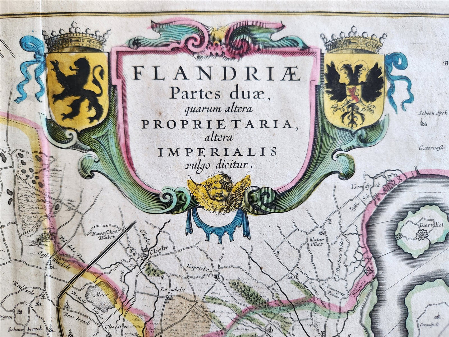 1640 BELGIUM GHENT MAP by WILLEM BLAEU antique AUTHENTIC hand colored