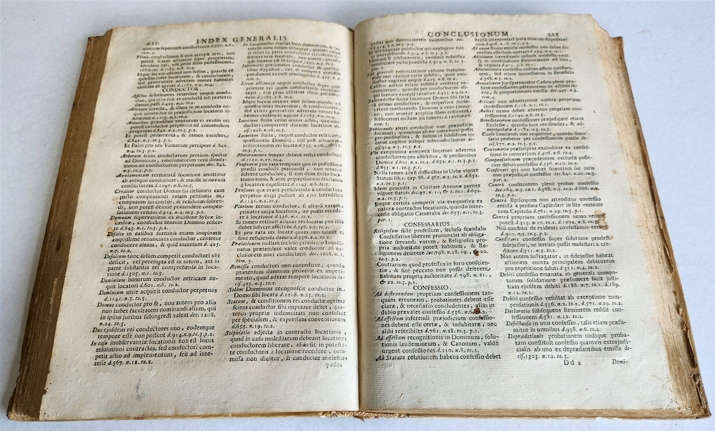 1720s LAW BOOK INDEX GENERALIS CONCLUSIONUM antique VELLUM BOUND FOLIO Vol.1