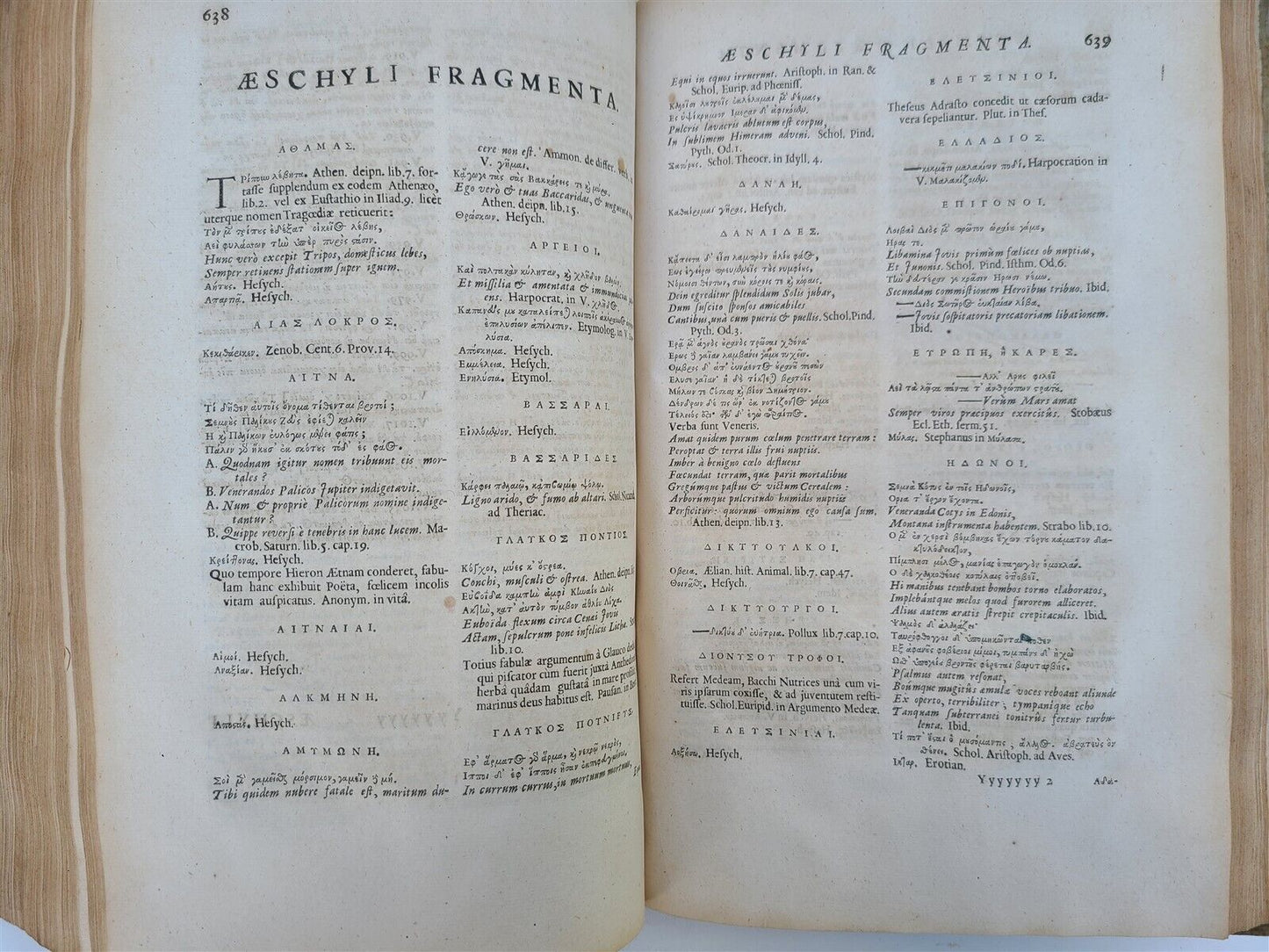 1663 AESCHYLUS TRAGEDIES antique VELLUM BOUND FOLIO w/ LATIN & GREEK TEXT