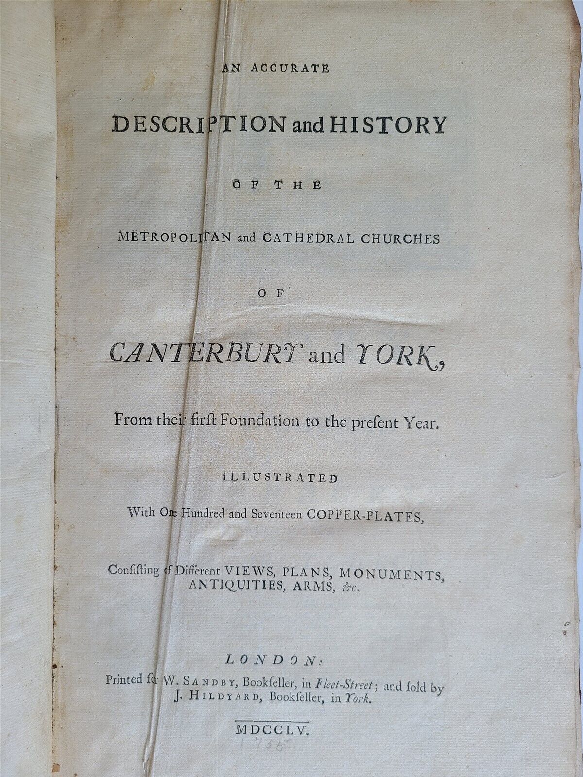 1755 DESCRIPTION HISTORY of CANTERBURY & YORK CHURCHES antique ILLUSTRATED FOLIO