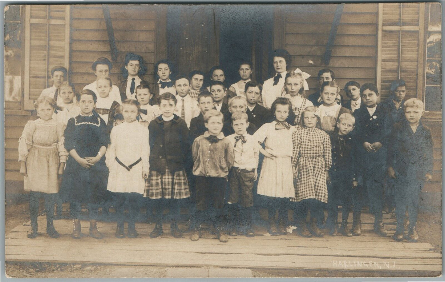 HARLINGEN NJ SCHOOL GROUP PHOTO ANTIQUE REAL PHOTO POSTCARD RPPC