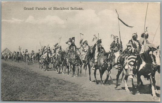 AMERICAN BLACKFOOT INDIANS GRAND PARADE ANTIQUE PRIVATE POSTCARD