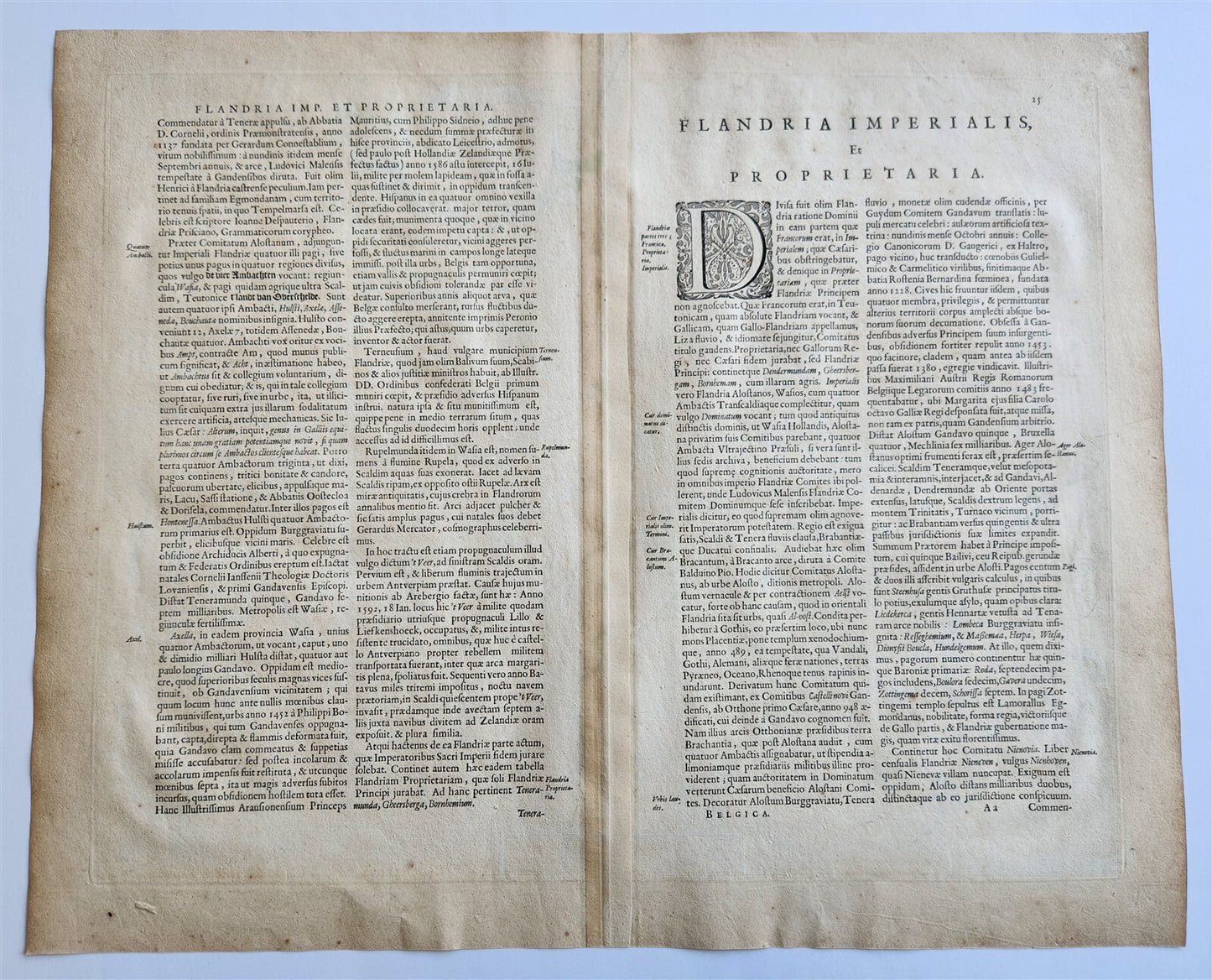 1640 BELGIUM GHENT MAP by WILLEM BLAEU antique AUTHENTIC hand colored