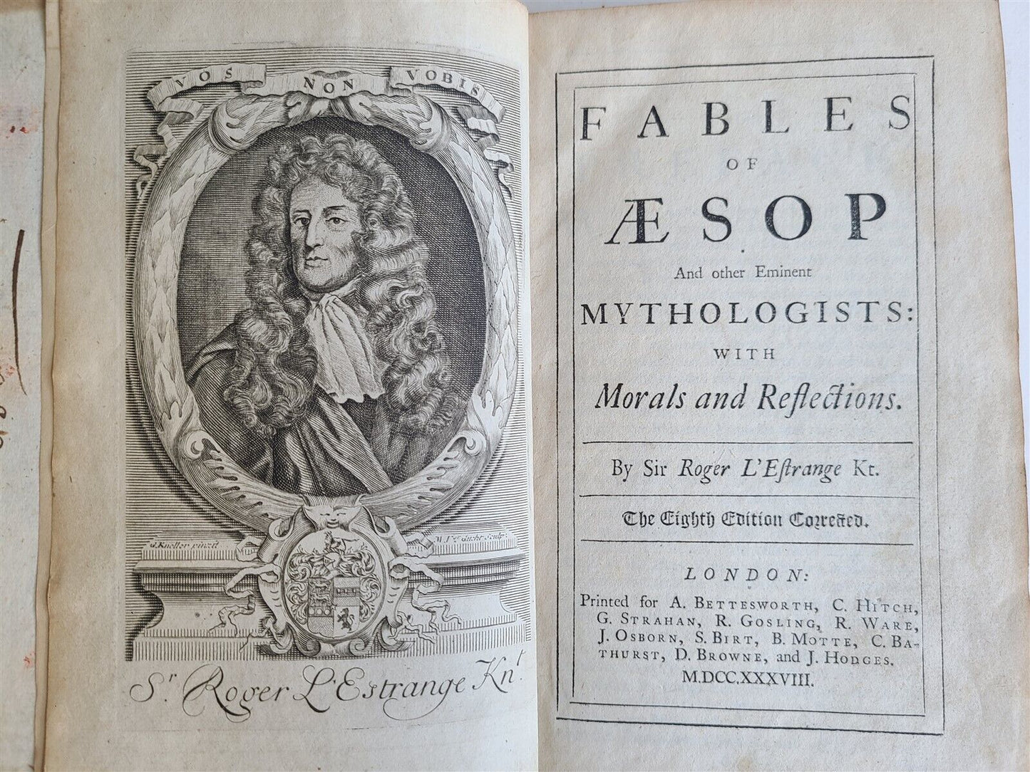 1738 AESOP FABLES by Sir Roger L'Estrange antique in ENGLISH