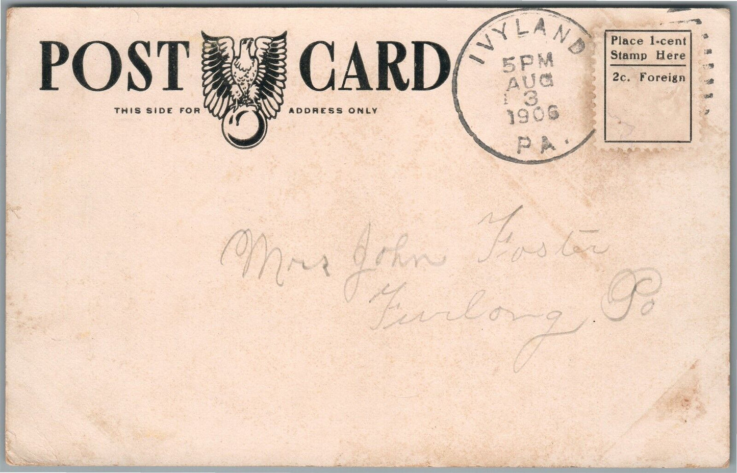 BUCKS CO. PA ARNOLD BROS. WRIGHTSTOWN INDIAN WALK MONUMENT ANTIQUE POSTCARD # 6