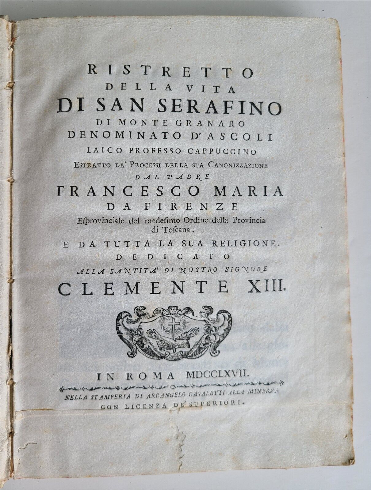 1768 RISTRETTO DELLA VITA DI SAN SERAFINO antique VELLUM BOUND in Italian