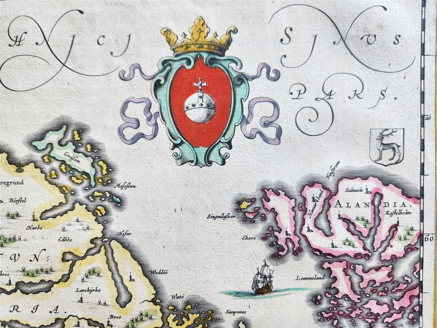 1640 SWEDEN UPPSALA STOCKHOLM MAP by WILLEM BLAEU antique AUTHENTIC hand colored
