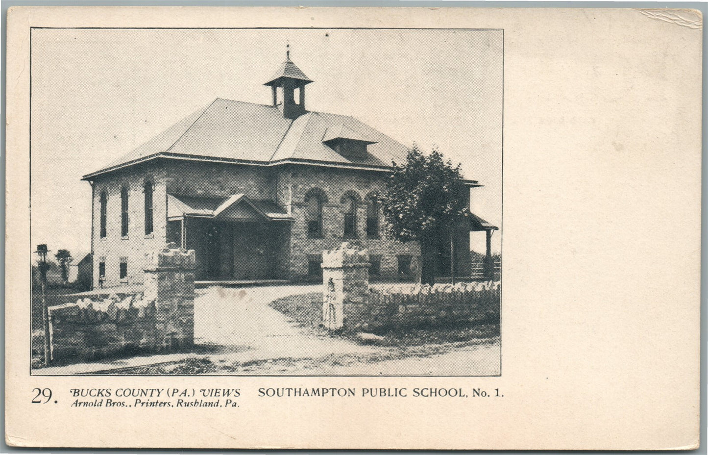 BUCKS CO. PA ARNOLD BROS. SOUTHAMPTON PUBLIC SCHOOL ANTIQUE POSTCARD #29