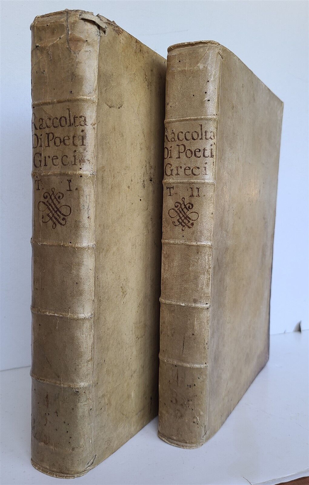 1614 ANTIQUE GREEK POETRY antique 2 FOLIO VELLUM BOUND VOLUMES