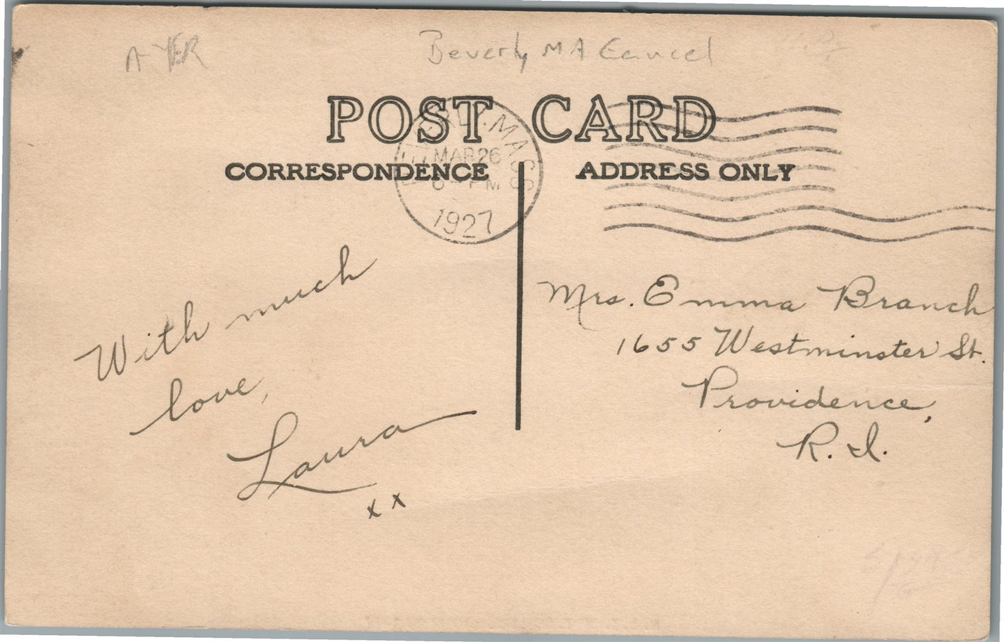 BEVERLY MA CANCEL N.E.S of T. SCHOOL 1927 GROUP ANTIQUE REAL PHOTO POSTCARD RPPC