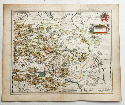 1640 MAP of GERMANY MANSFELD REGION WILLEM BLAEU antique AUTHENTIC hand colored