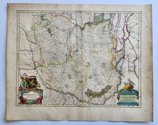 1640 BRABANT BELGIUM MAP by WILLEM BLAEU antique AUTHENTIC hand colored