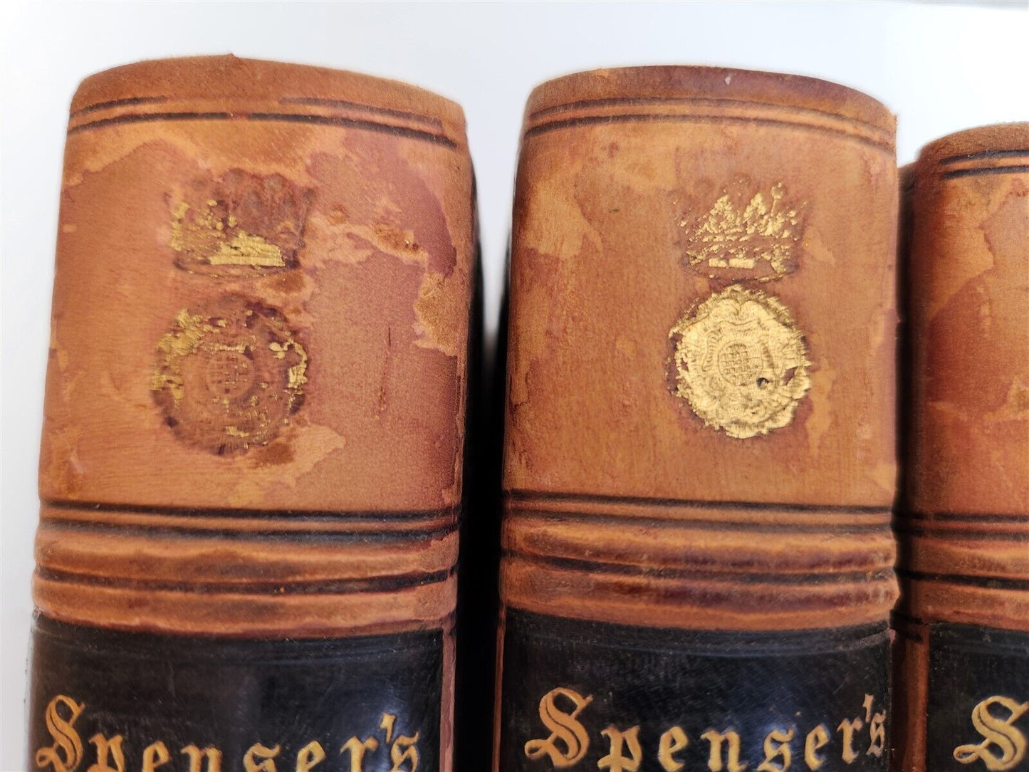 1862 WORKS of EDMUND SPENSER antique 5 VOLUMES DECORATIVE BINDING poetry