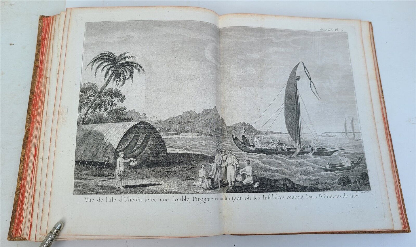 1774 VOYAGES of CAPTAIN COOK 4 vols plus ILLUSTRATED ATLAS antique in FRENCH