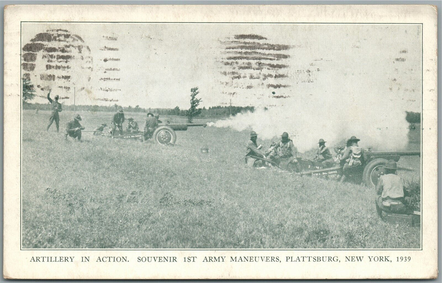 PLATTSBURG NY US ARMY ARTILLERY MANEUVERES WWII ERA ANTIQUE POSTCARD