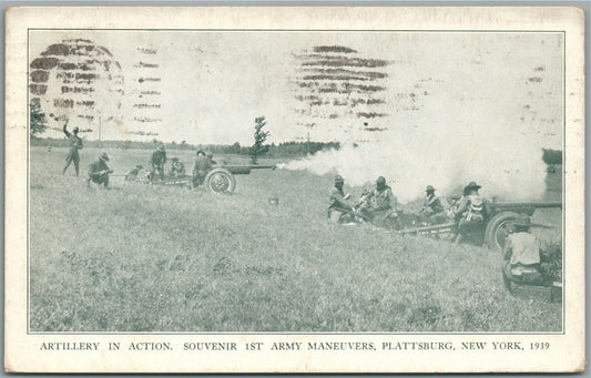 PLATTSBURG NY US ARMY ARTILLERY MANEUVERES WWII ERA ANTIQUE POSTCARD