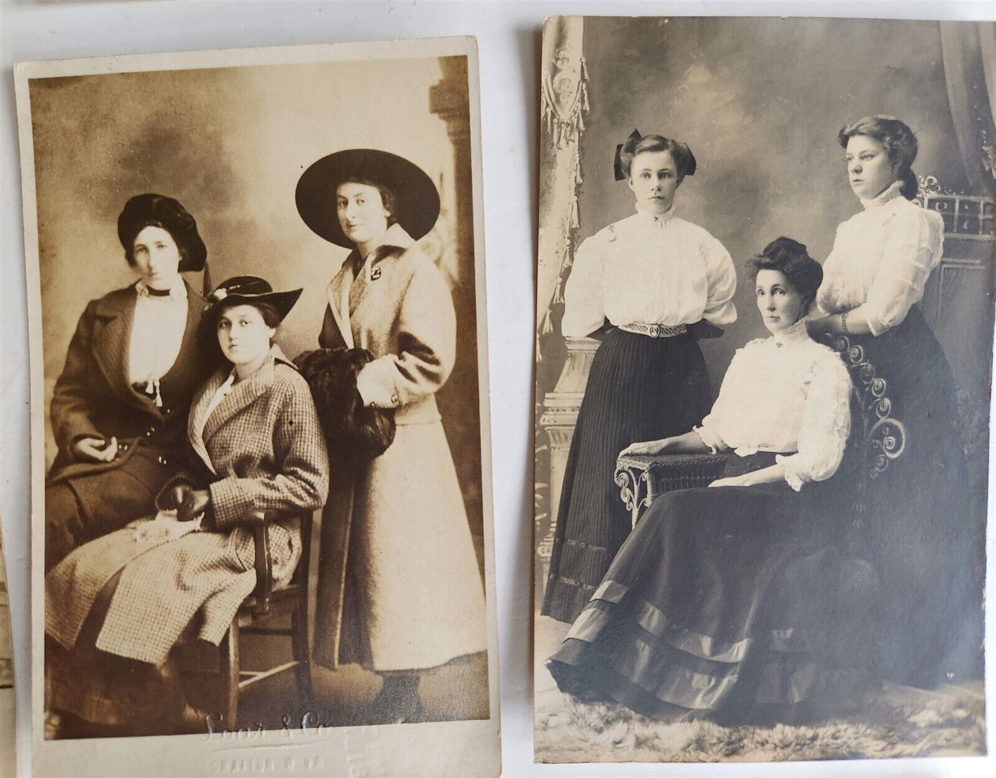 3 LADIES lot of 9 antique REAL PHOTO POSTCARDS RPPCs three women groups