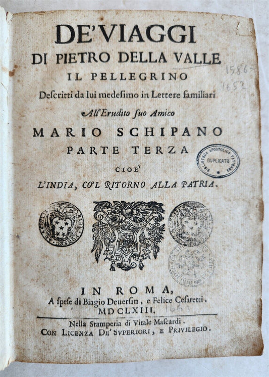 1663 De'Viaggi di Pietro Della Valle il Pellegrino ANTIQUE in ITALIAN SCARCE v.3