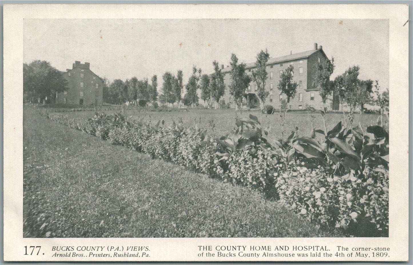 BUCKS CO. PA ARNOLD BROS. COUNTY HOME & HOSPITAL ANTIQUE POSTCARD #177