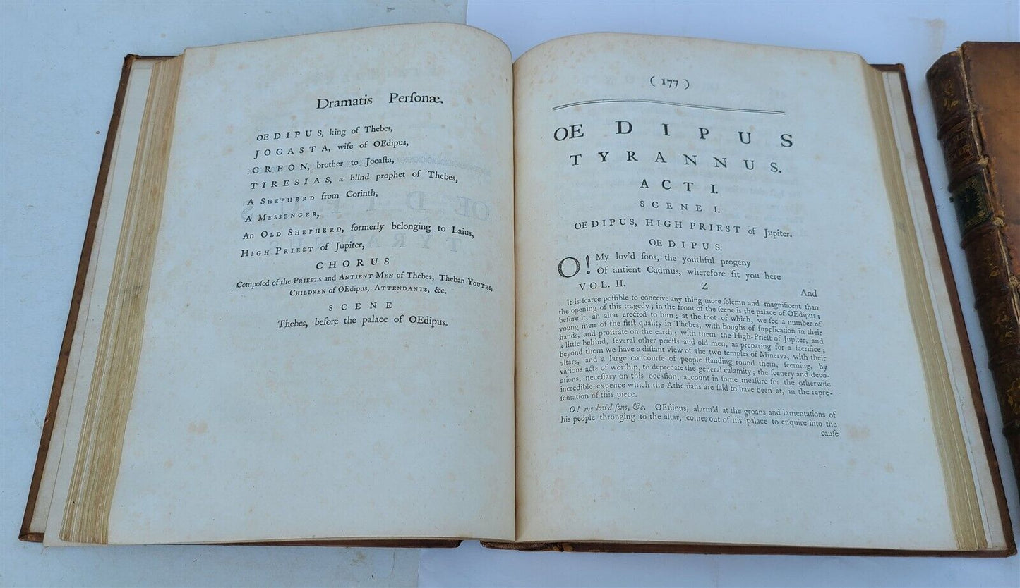 1759 SOPHOCLES in ENGLISH TRAGEDIES 2 FOLIO VOLUMES antique