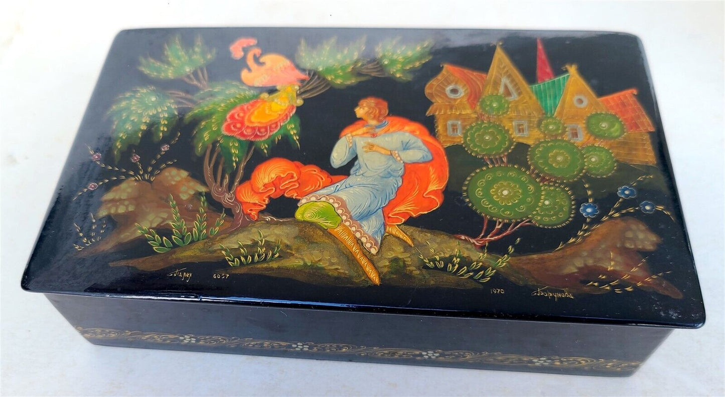 1970 RUSSIAN PALEKH SCHOOL SIGNED LACQUER BOX vintage FIRE BIRD FAIRY TALE