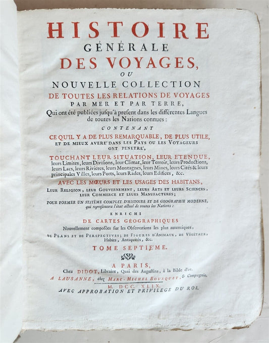 1749 HISTORY of VOYAGES by Prevost antique ILLUSTRATED JORNEY to CHINA & TIBET