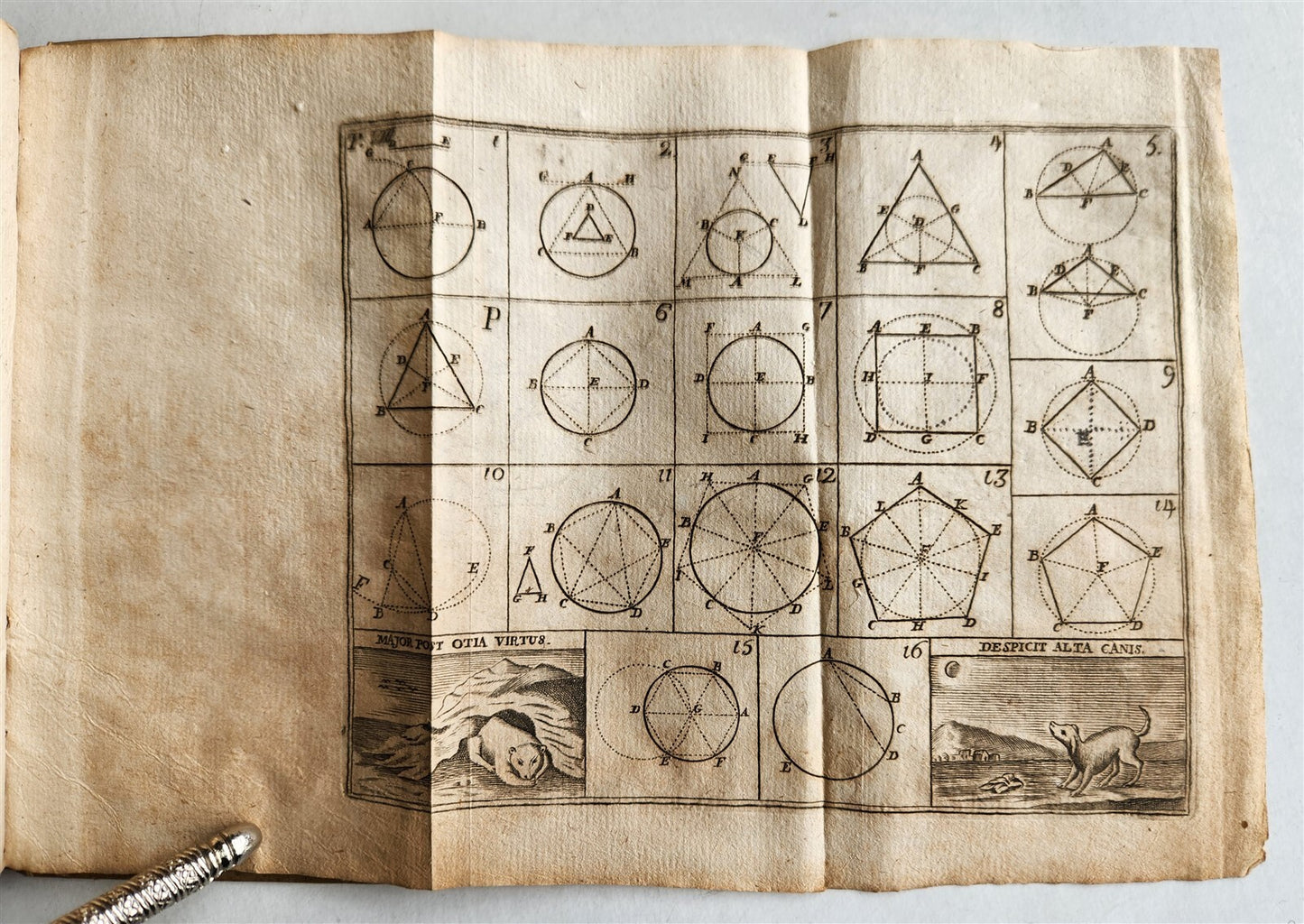 1824 EUCLID GEOMETRY antique ILLUSTRATED vellum binding