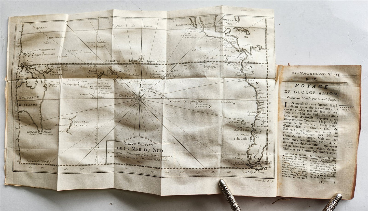 1753 HISTOIRE des VOYAGES antique illustrated S. AMERICA TRAVELS of GEORGE ANSON
